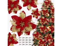 16 adornos navideños con flores artificiales de nochebuena rojas y pinzas para árbol y corona