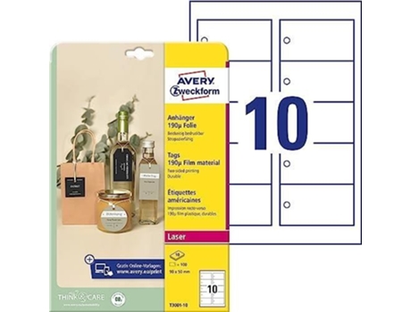 Avery Zweckform T3001-10 100 Strong Strong Strongs Paquete 9