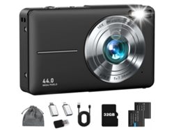 Cámara Digital Compacta Szsmart Dc403, Pantalla Hd De 2,4 Pulgadas, 44 Mp, Zoom 16x, Para Niños (2 Cables Otg, 2 Baterías, 32 Gb) - Negra