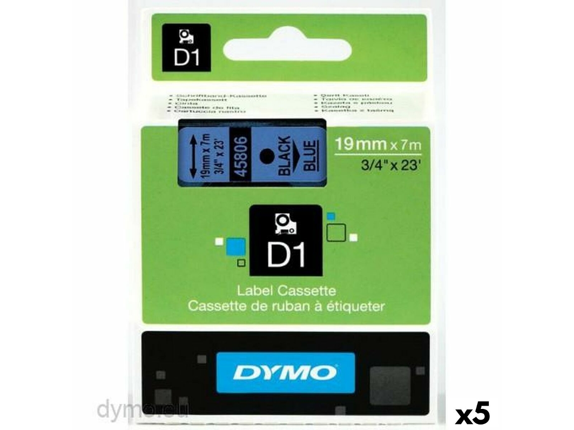 Cinta Laminada Para Etiquetadora DYMO D1 (Negro Y Azul - 5 Unidades - 19Mm)