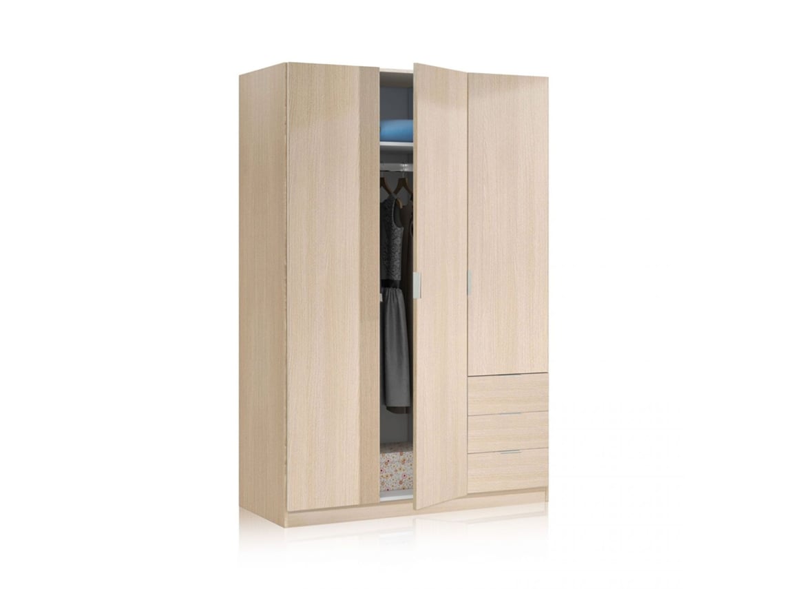 Armario Low Cost 3 puertas 3 cajones Roble 121(armario)/35(cajón) x 180(armario)/13(cajón) x 52 (armario) / 45 (cajón) cm