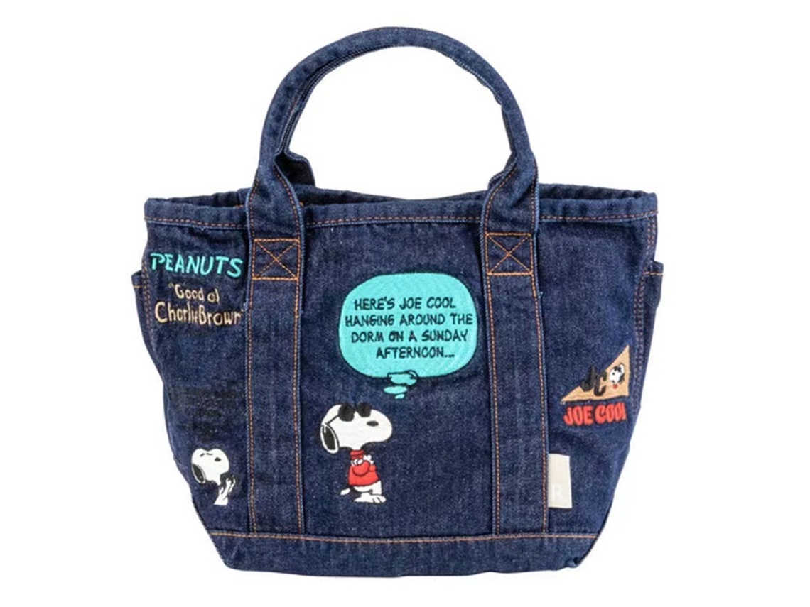 Bolsa De Jeans Cartoon Fofa Bordada Casual De Mão Tote Moda Azul Escuro Com Múltiplos Bolsos