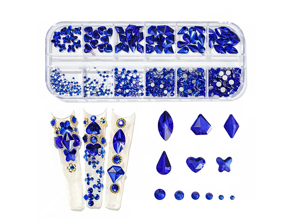 Kit De Decoración De Uñas Con 12 Formas Diferentes De Diamantes De Imitación Con Degradado Para Salón De Uñas - Azul