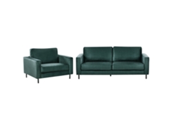 Conjunto de sofá y sillón de 3 plazas Savalen de Beliani en terciopelo verde, 204 x 91 x 87 cm