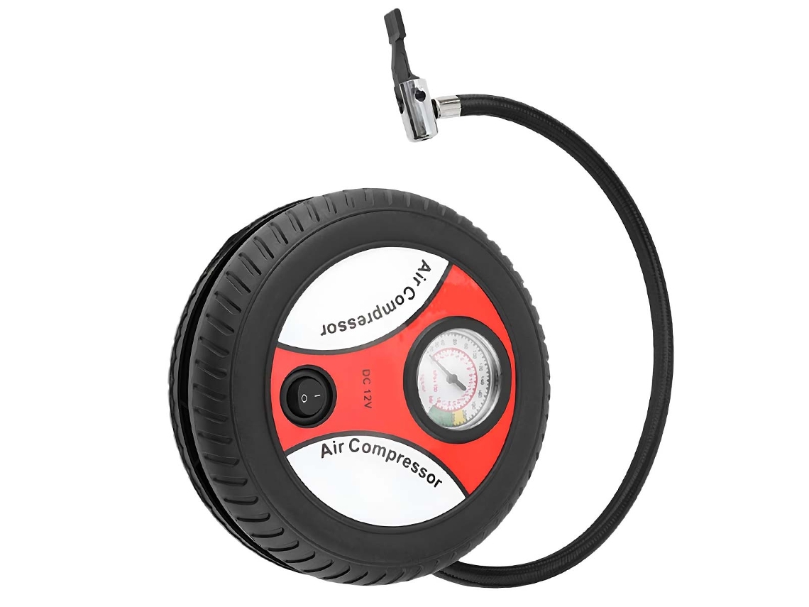 Bomba de aire portátil Avizar 12V 20W para bicicletas con manómetro analógico.