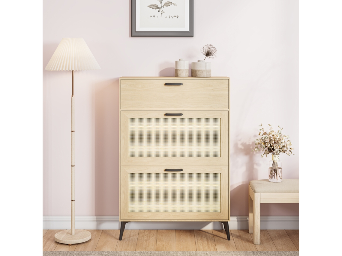 Zapatero estrecho con 2 estantes, zapatero de madera para pasillo, 80 x 24 x 114 cm, color madera