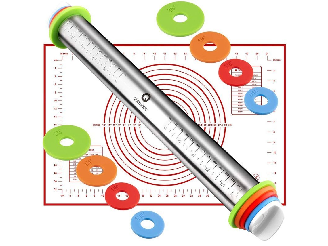 Rodillo Con Anillos De Grosor Y Base - 43 Cm, Acero Inoxidable 304 Para Pizza, Pasta Y Galletas.