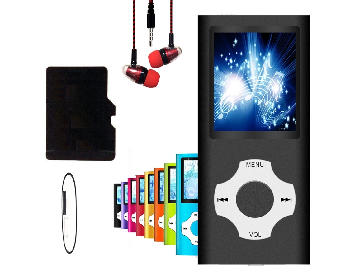 Reproductor MP3 Bluetooth versátil con grabadora de audio de 18 pulgadas y 64 GB de memoria (negro)