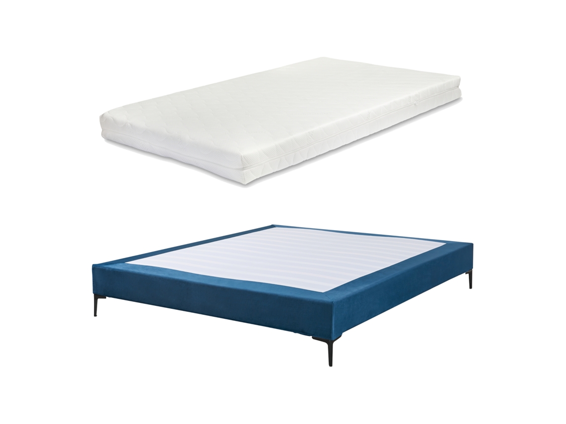 Cama con Colchón de Matrimonio Lilla [EN.CASA] Terciopelo Azul (140x200cm)