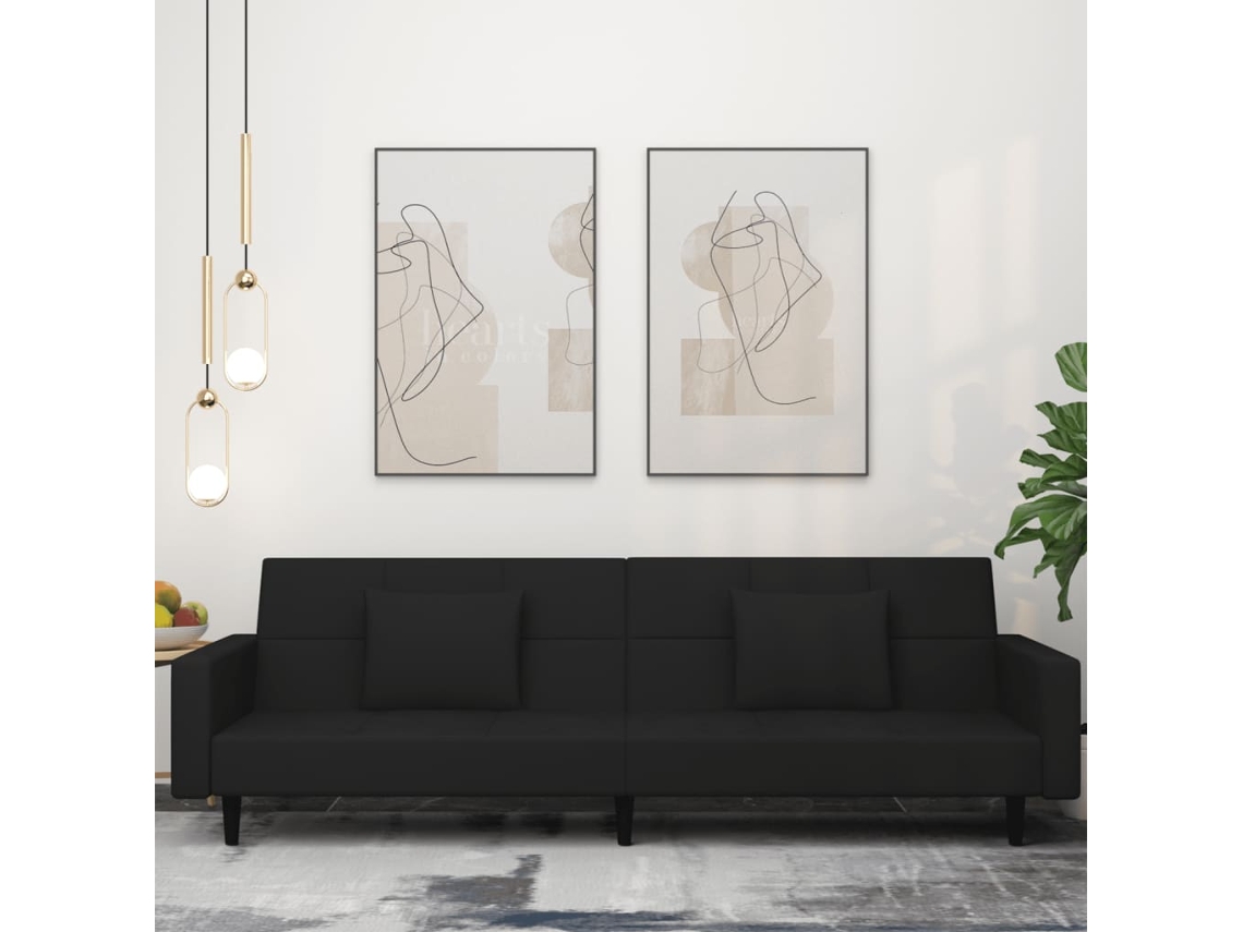 Sofá Cama | Sofá De Salón | Sofá De Descanso De 2 Plazas Con Dos Almohadas Terciopelo Negro