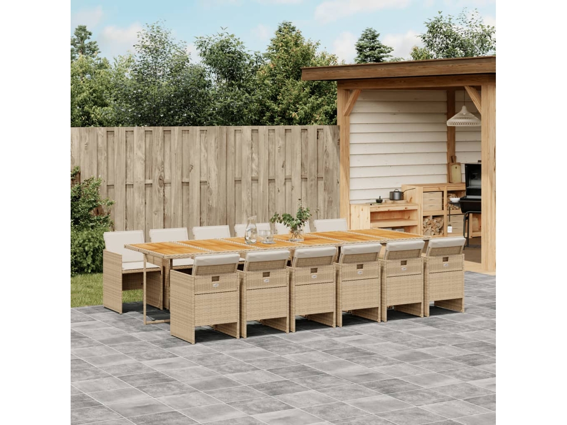 Juego de comedor de jardín de 13 piezas con cojines de mimbre beige de DKD Home Decor