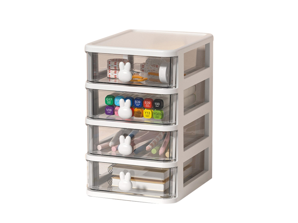 Caja De Almacenamiento Para Escritorio Con 4 Niveles, Organizador De Cajones Transparente De Plástico, Asa Conejo, Grande Capacidad, 13.4x17x21cm