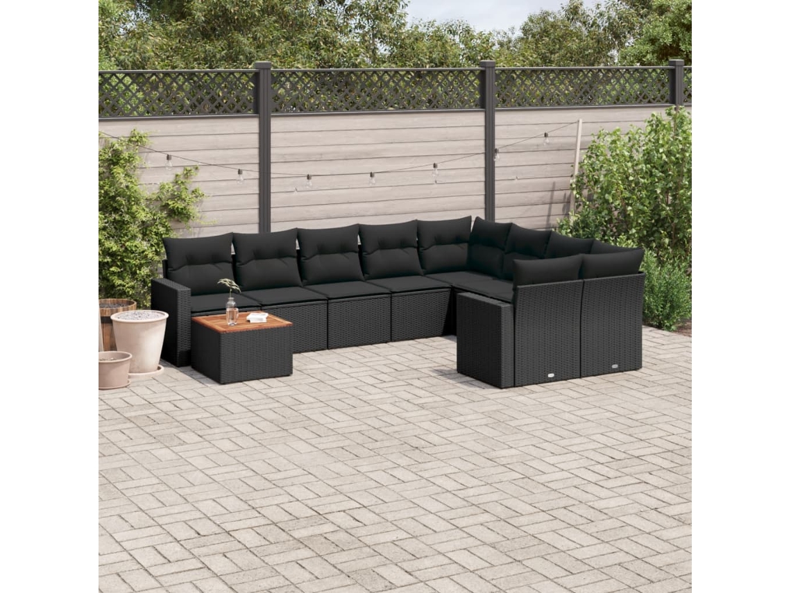 Conjunto de sofás de jardín de 10 piezas DKD Home Decor con cojines de mimbre negros