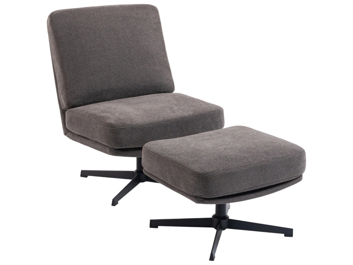 Sillón Giratorio Con Reposapiés, Lino Gris Oscuro.