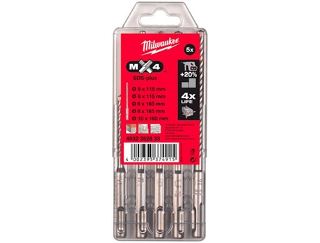 Estuche de Plástico con 5 Brocas MILWAUKEE SDS-Plus MX4