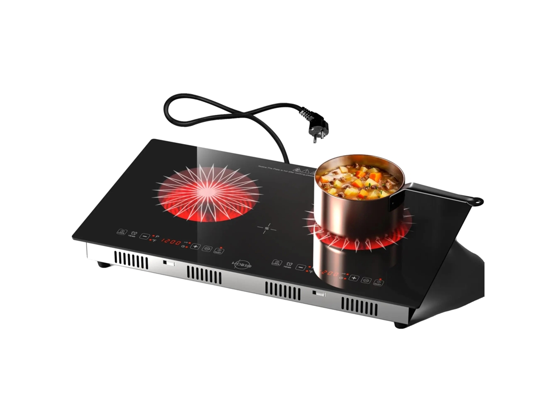 Placa de cocción de cerámica esmaltada, doble zona de calentamiento, control táctil, color negro OEM