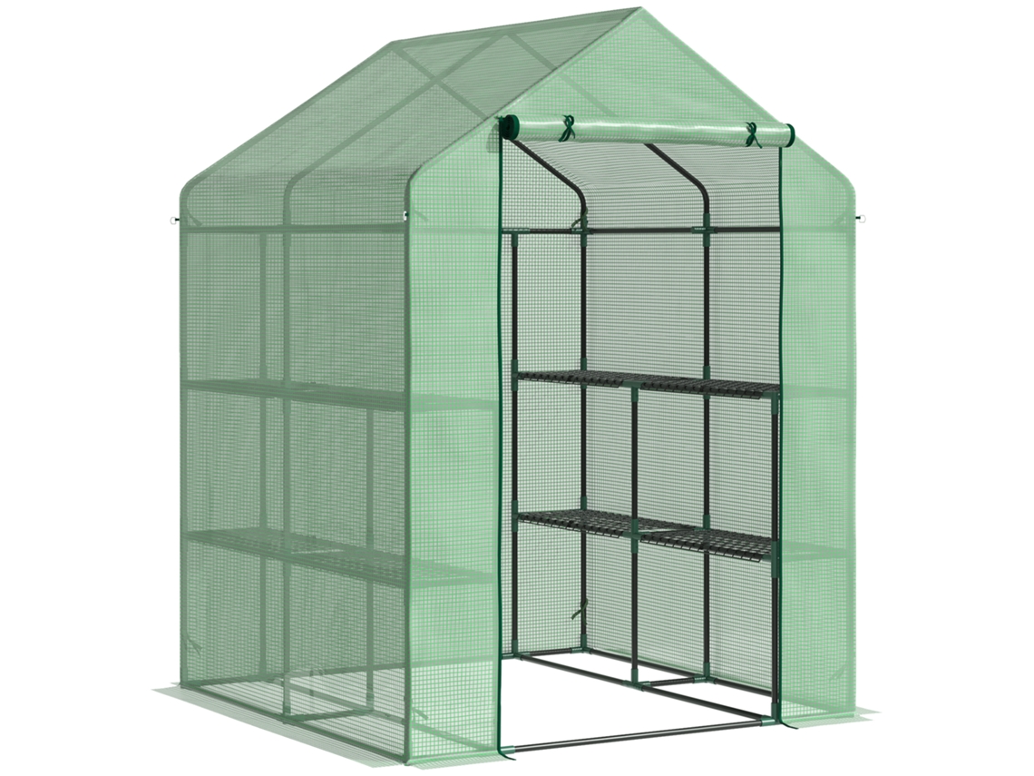 Invernadero Transitable Con 8 Estantes Para Tomates,de Acero Y Plástico Pe,verde,con Puerta Para Un Cuidado Óptimo De Las Plantas.