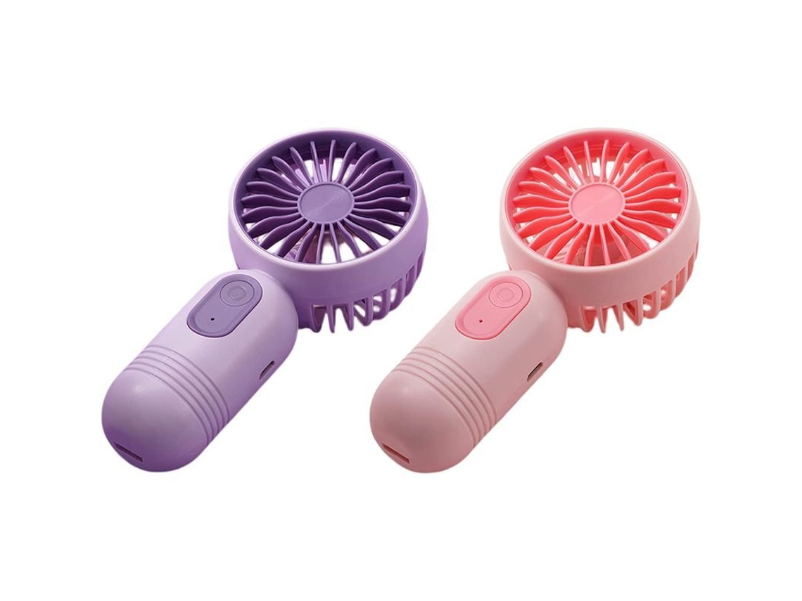 Ventilador Portátil De Mano, 3 Velocidades, Recargable Por Usb, 2 Unidades, Morado Y Rosa.