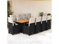 Conjunto de bistró de jardín de 11 piezas con cojines de mimbre negros de Dkd Home Decor