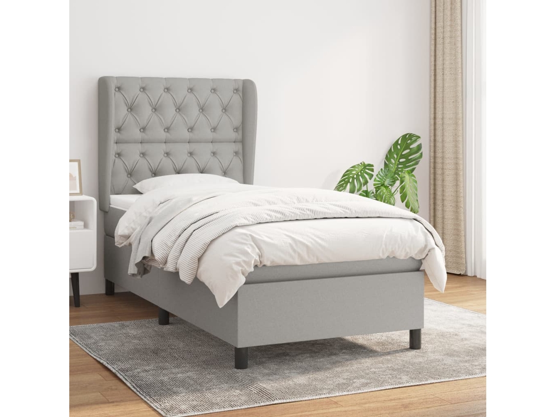 Cama Box Spring Con Colchón Tela Gris Claro 80x200 Cm