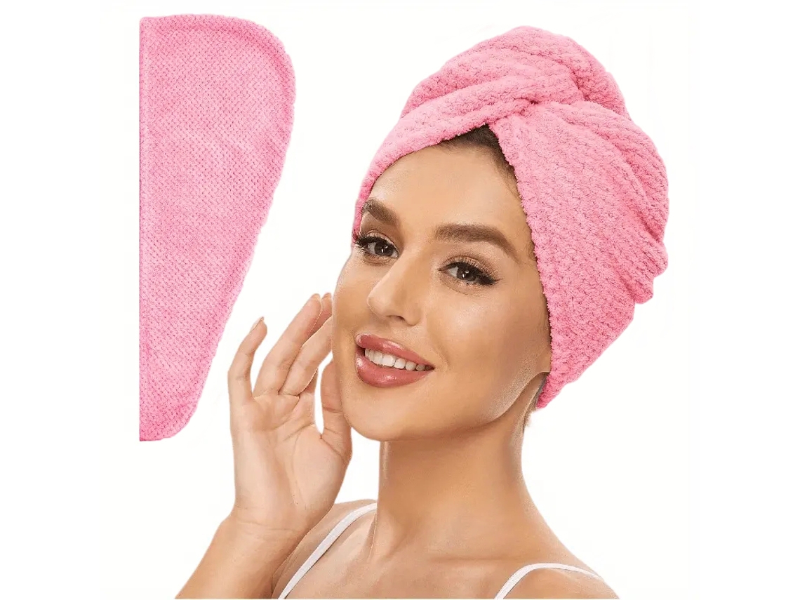 Toalla Absorbente Para Secar El Cabello, Color Rosa Oscuro, 9,8 X 25,5 Pulgadas, Para Mujer, Con Botones.