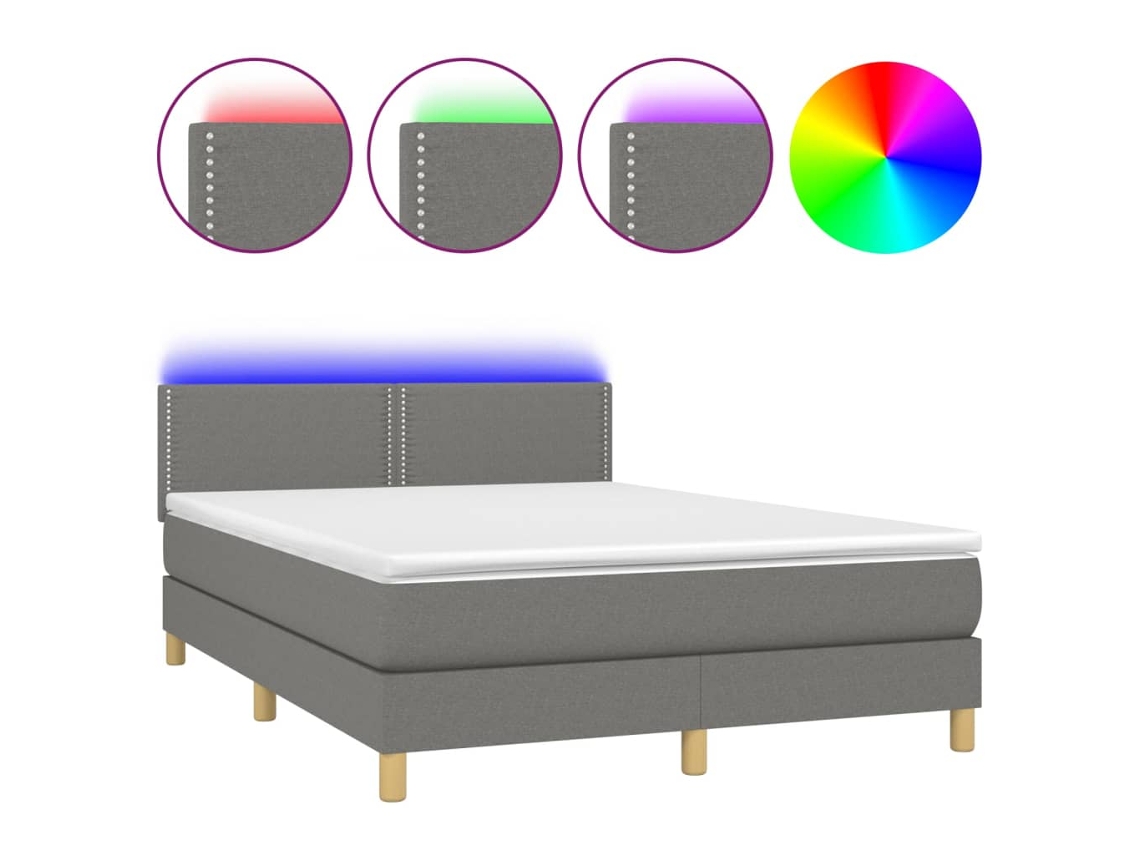 Maison Exclusive - Cama Box Spring Colchón Y Luces Led Tela Gris Oscuro 140x190 Cm