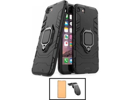 Kit Carcasa 3X1 Military + Protector de Pantalla CeramicGlass + Soporte iPhone SE 2022 PHONECARE Negro