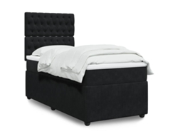 Cama Box Spring Con Colchón Terciopelo Negro 90x200 Cm