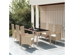 Juego de comedor de jardín de 7 piezas con cojines, mimbre sintético beige, DKD Home Decor