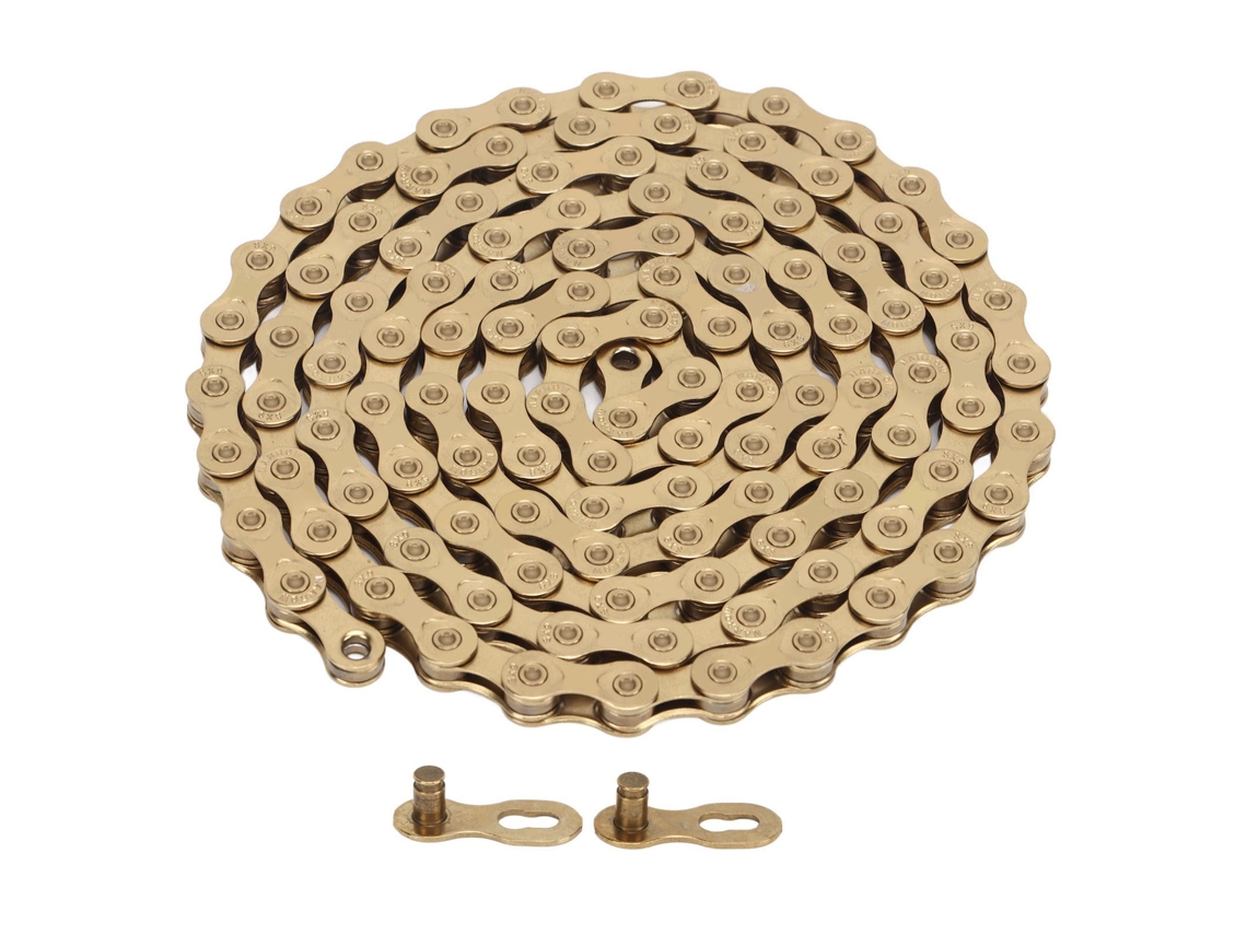 Cadena Para Bicicleta De Montaña De 9 Velocidades Con Alta Resistencia A Los Impactos, Color Oro Titanio.