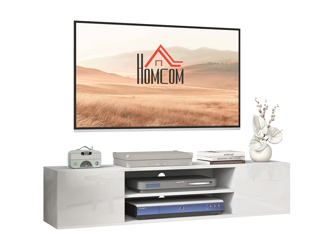 Mueble Tv Mural 2 Armarios 2 Nichos Gestión Cables Blanco