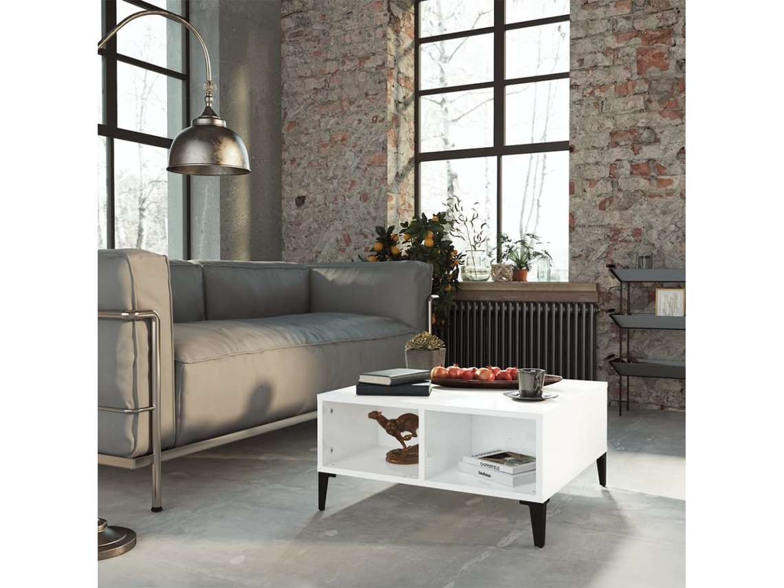 Mesa De Centro Madera Contrachapada Blanco Brillo 60x60x30 Cm