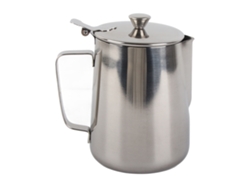 Jarra de acero inoxidable para espumar leche con tapa para café con leche, color plateado (1000 ml)