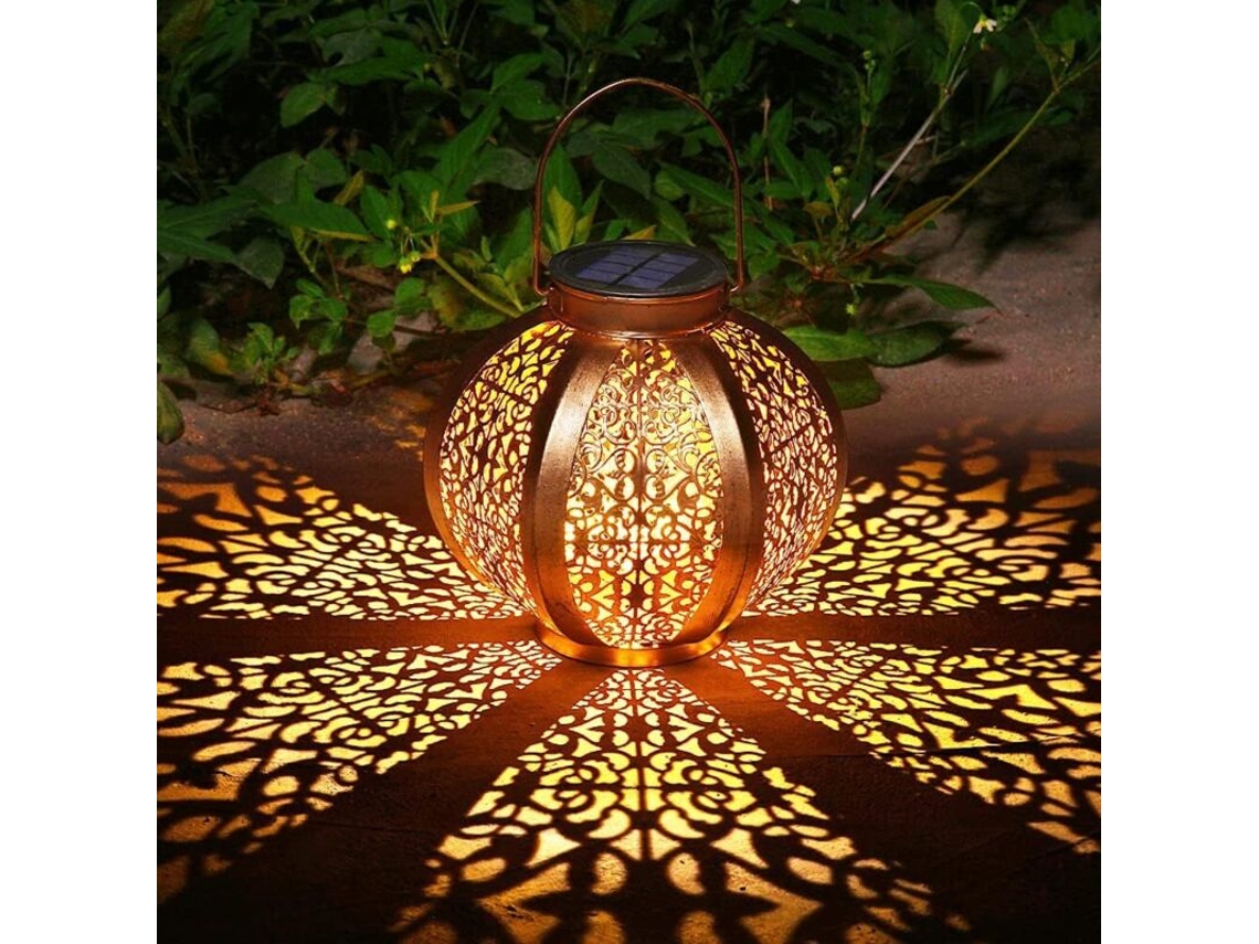 Farol Solar Decorativo De Metal – Impermeable – Luz Blanca Cálida