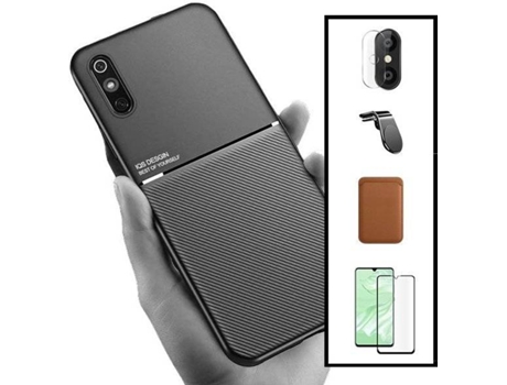 Kit Funda Magnetic Lux, Magnetic Wallet Márron, 5D Full Cover, Protector de Cámara Trasera y Soporte Magnético de Coche L Safe Driving Xiaomi Redmi...