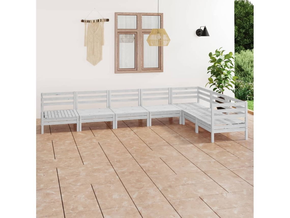 Conjunto de salón de jardín de 7 piezas de pino macizo blanco Dkd Home Decor