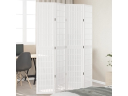 Separador de ambientes | Biombo de privacidad con 4 paneles, madera maciza de paulownia blanca.