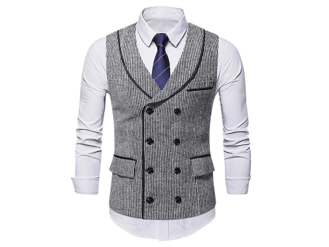 Chaleco De Hombre Mystdiy A Rayas Con Doble Botón, Estilo Casual De Negocios, Tallas S A Xl