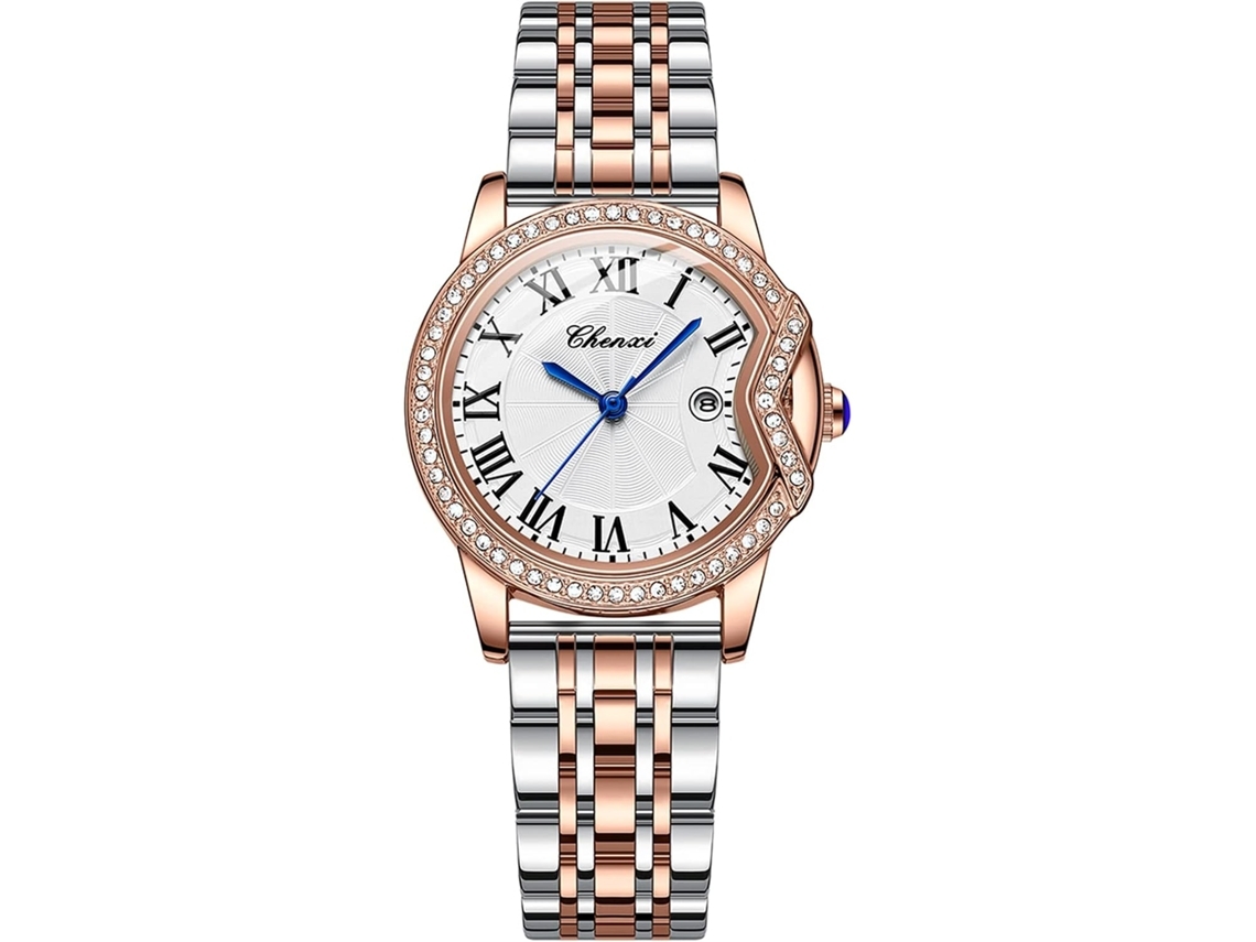 Reloj luminoso de cuarzo resistente al agua con fecha y diamantes de imitación de lujo para mujer