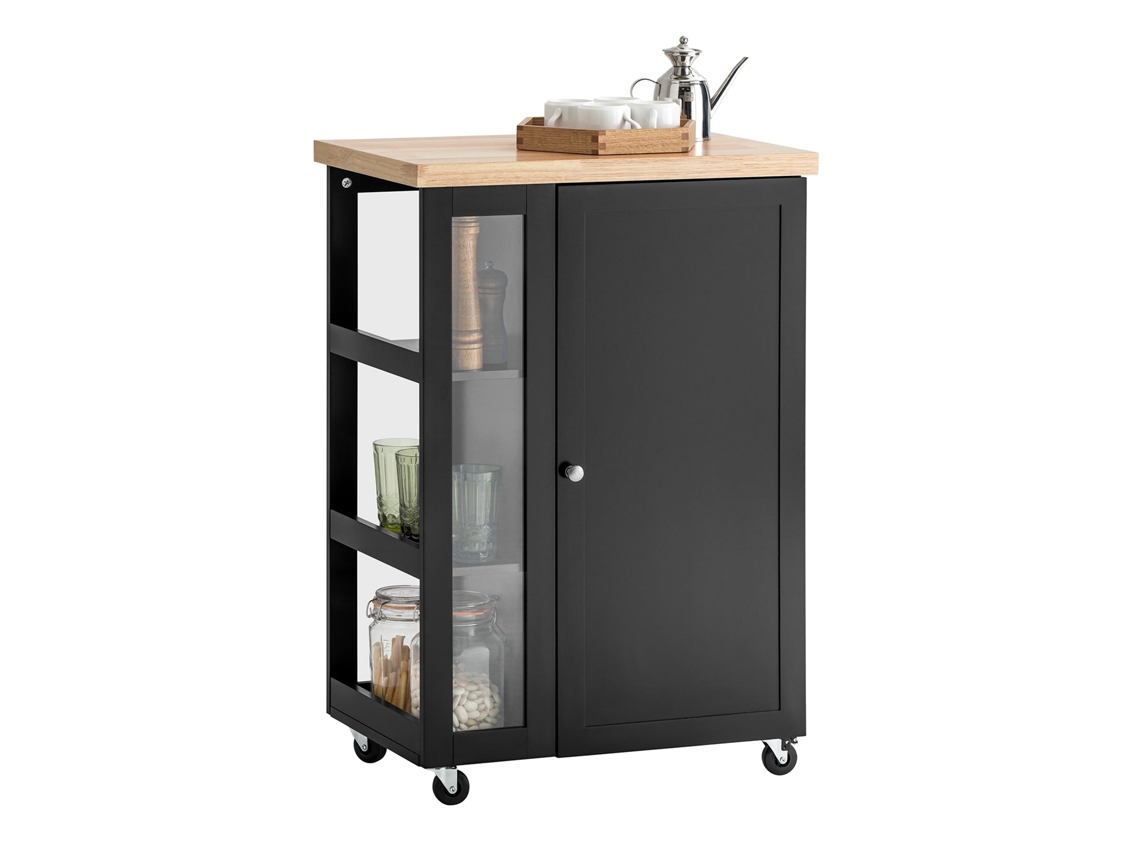 Carrito Auxiliar de Cocina SoBuy FKW75- SCH Con 3 Estantes 1 Puerta Negro