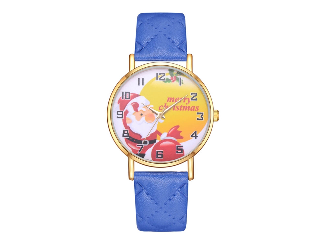 Reloj casual de cuarzo con correa de PU y diseño unisex de Papá Noel (azul)