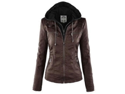 Chaqueta De Piel Falsa Mujer Con Capucha Invierno Otoño Moto Negro Marrón Tallas Amplias Xxxl Marrón