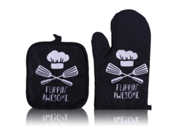 2026-guantes Horno Linjou, Par De Guantes Y Posavasos Resistentes Al Calor (gorro De Chef Negro)