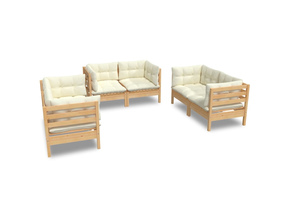 Maison Exclusive - Muebles De Jardín 6 Pzas Y Cojines Madera Maciza De Pino Crema