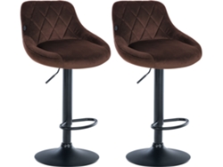 Juego de 2 taburetes de bar con pespuntes decorativos en forma de diamante, asiento de terciopelo marrón y estructura de metal negro Tdb10775
