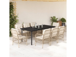 Juego de comedor de jardín de 9 piezas con cojines de mimbre beige de DKD Home Decor
