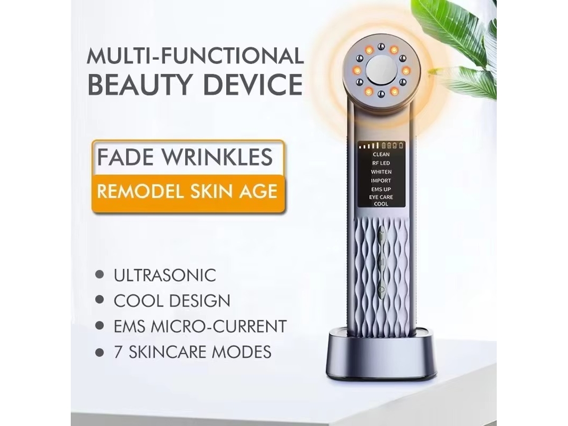 Dispositivo facial reafirmante 7 en 1, masajeador lifting con microcorriente (gris)