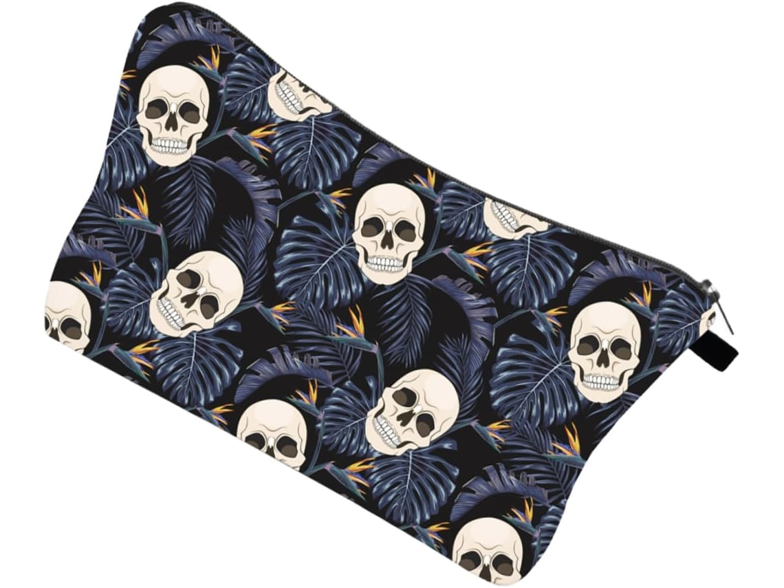 Neceser Compacto De Lona Con Estampado De Calaveras - Ideal Para Viajar