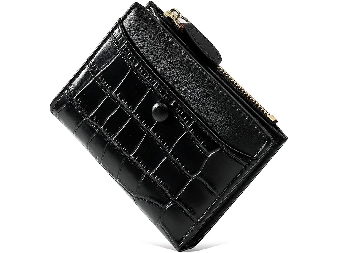 Cartera De Mujer Con Patrón De Piedra - Monedero Slim Y Elegante - Negro