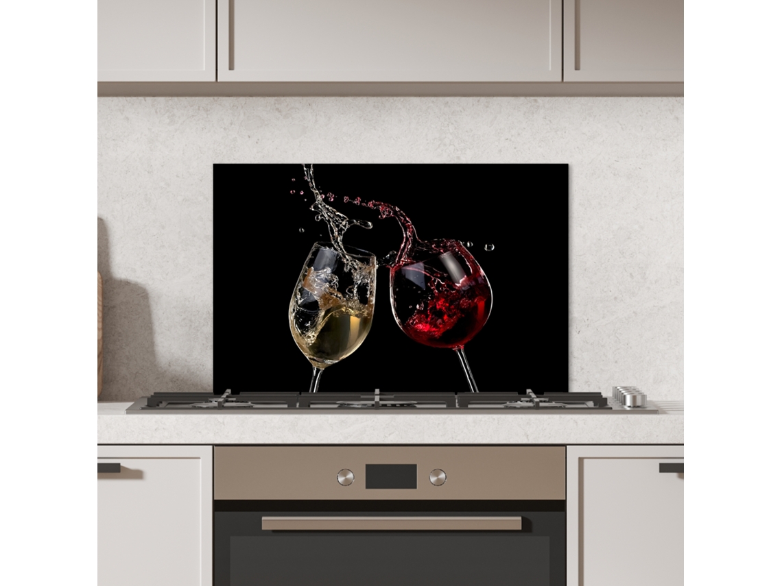 Panel antisalpicaduras de cocina - Vino tinto - Vino blanco - Cristal - Negro 70x50 cm